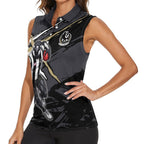 Collingwood Football Club Women Sleeveless Polo Shirt Magpies Muscular Mascot Graphic - Abstract Paint Splatter Art