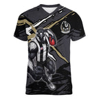 Collingwood Football Club Women V-Neck T-Shirt Magpies Muscular Mascot Graphic - Abstract Paint Splatter Art