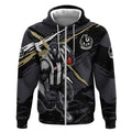 Collingwood Football Club Zip Hoodie Magpies Muscular Mascot Graphic - Abstract Paint Splatter Art