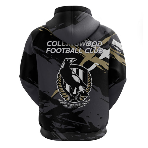 Collingwood Football Club Zip Hoodie Magpies Muscular Mascot Graphic - Abstract Paint Splatter Art