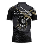 Collingwood Football Club Zipper Polo Shirt Magpies Muscular Mascot Graphic - Abstract Paint Splatter Art