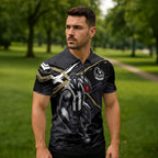 Collingwood Football Club Zipper Polo Shirt Magpies Muscular Mascot Graphic - Abstract Paint Splatter Art