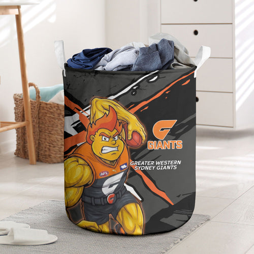 Greater Western Sydney Giants Laundry Basket Orange Muscular Mascot Graphic - Abstract Paint Splatter Art