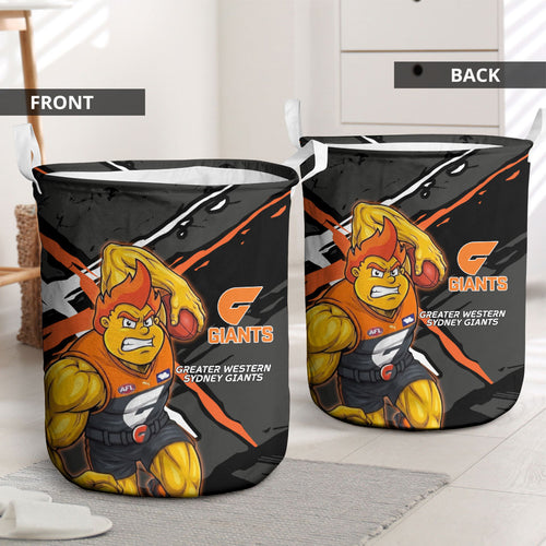 Greater Western Sydney Giants Laundry Basket Orange Muscular Mascot Graphic - Abstract Paint Splatter Art