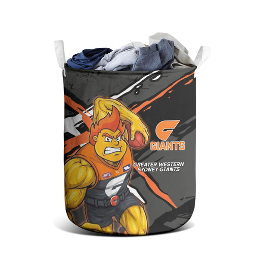 Greater Western Sydney Giants Laundry Basket Orange Muscular Mascot Graphic - Abstract Paint Splatter Art