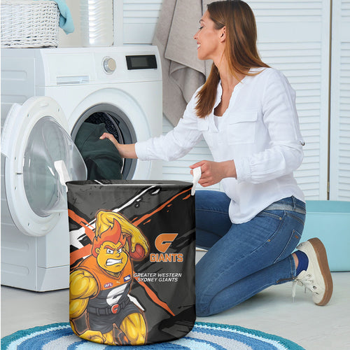 Greater Western Sydney Giants Laundry Basket Orange Muscular Mascot Graphic - Abstract Paint Splatter Art