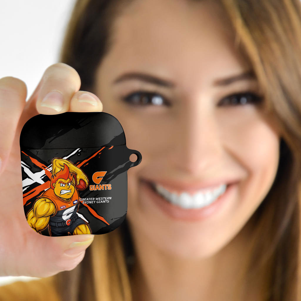 Greater Western Sydney Giants AirPods Case Orange Muscular Mascot Graphic - Abstract Paint Splatter Art