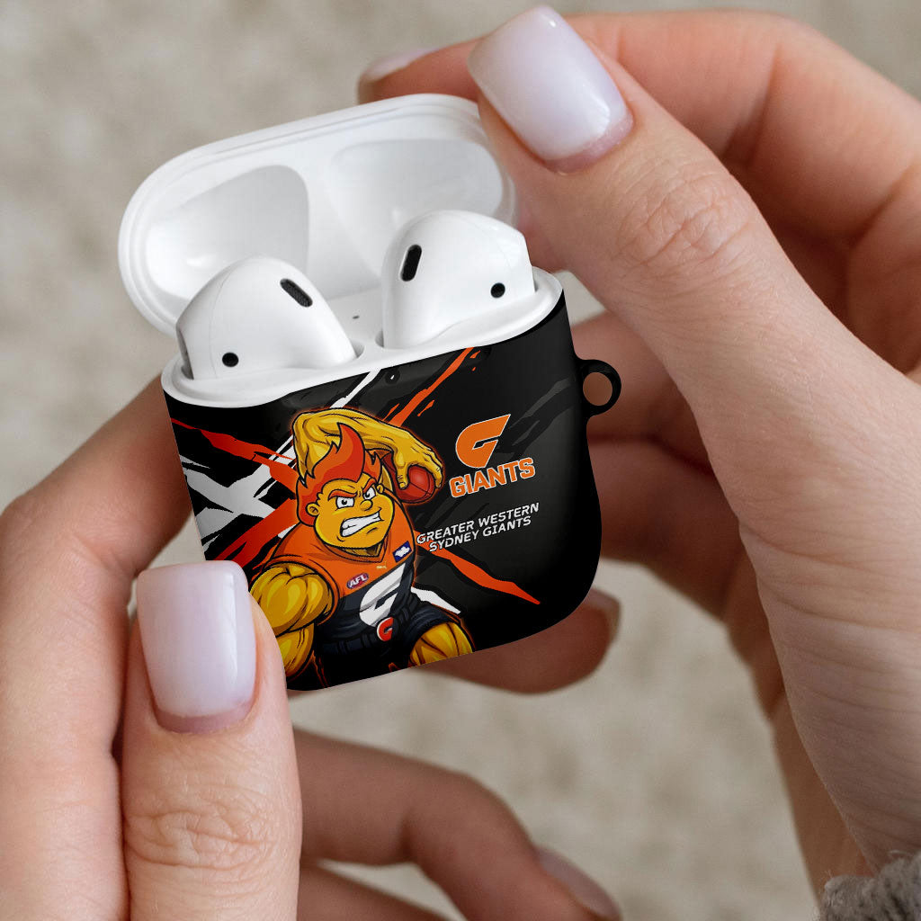 Greater Western Sydney Giants AirPods Case Orange Muscular Mascot Graphic - Abstract Paint Splatter Art