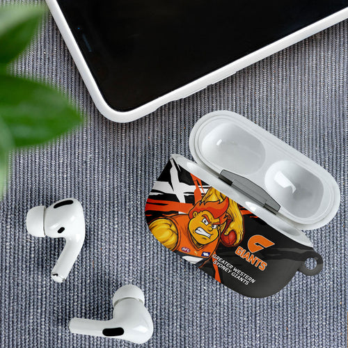 Greater Western Sydney Giants AirPods Case Orange Muscular Mascot Graphic - Abstract Paint Splatter Art
