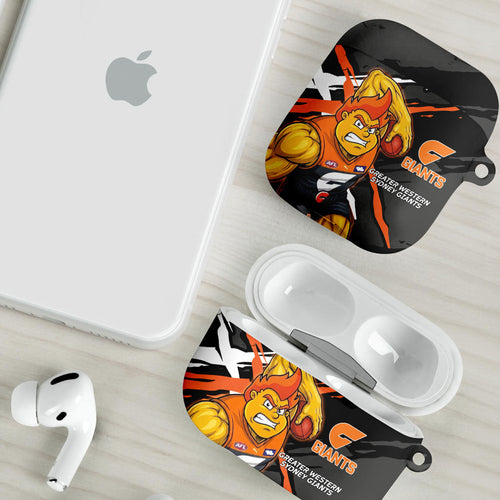Greater Western Sydney Giants AirPods Case Orange Muscular Mascot Graphic - Abstract Paint Splatter Art