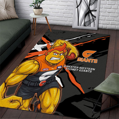 Greater Western Sydney Giants Area Rug Orange Muscular Mascot Graphic - Abstract Paint Splatter Art