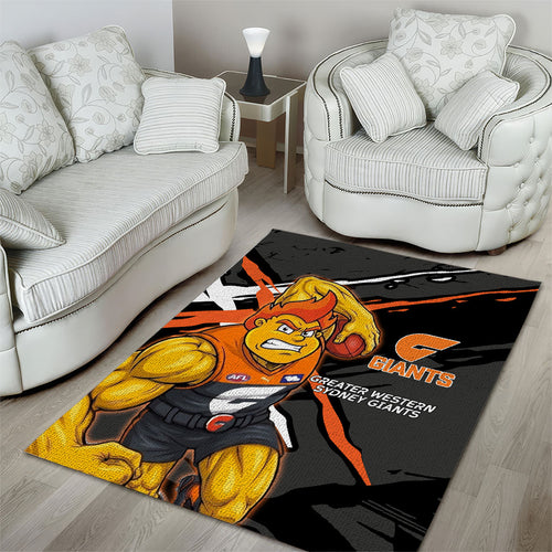 Greater Western Sydney Giants Area Rug Orange Muscular Mascot Graphic - Abstract Paint Splatter Art