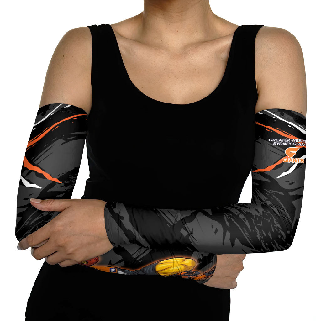 Greater Western Sydney Giants Arm Sleeves Orange Muscular Mascot Graphic - Abstract Paint Splatter Art