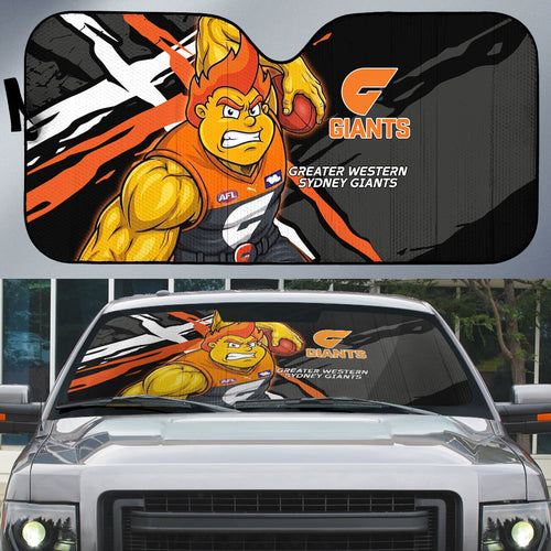 Greater Western Sydney Giants Auto Sun Shade Orange Muscular Mascot Graphic - Abstract Paint Splatter Art