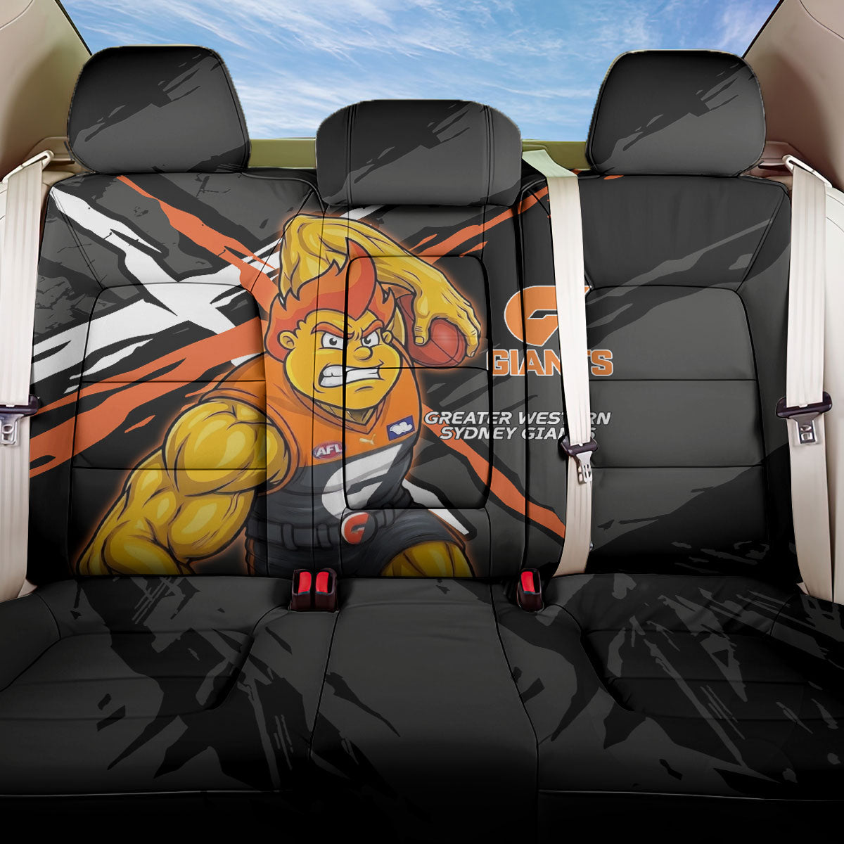 Greater Western Sydney Giants Back Car Seat Cover Orange Muscular Mascot Graphic - Abstract Paint Splatter Art