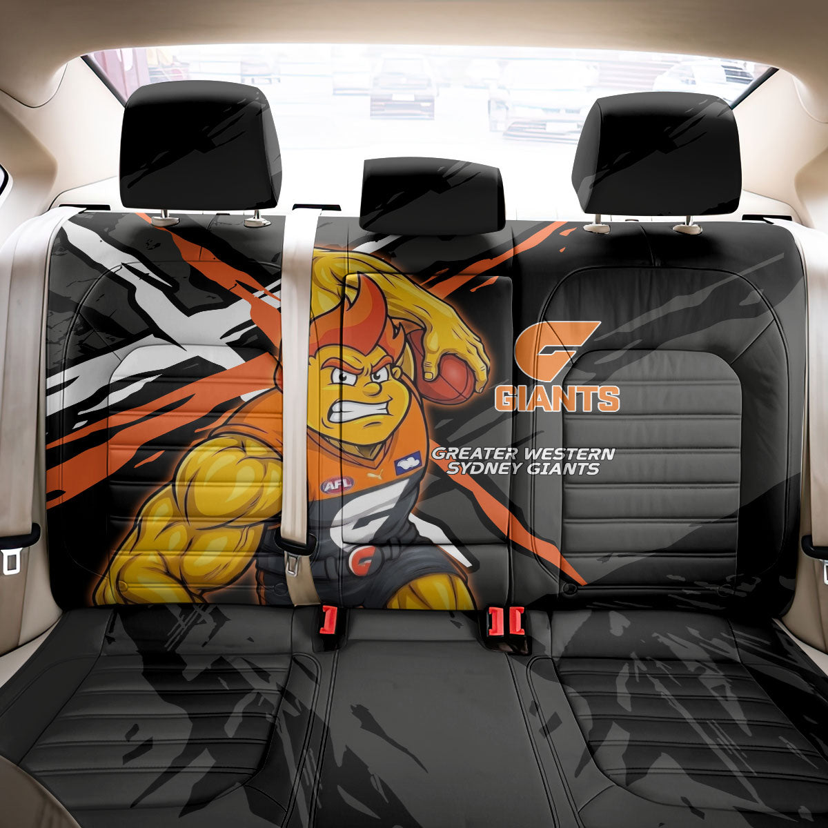 Greater Western Sydney Giants Back Car Seat Cover Orange Muscular Mascot Graphic - Abstract Paint Splatter Art