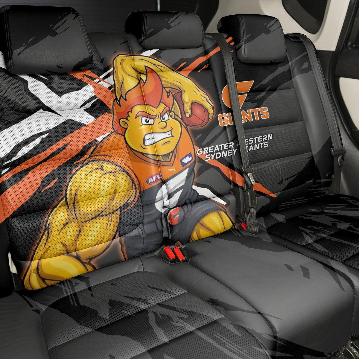 Greater Western Sydney Giants Back Car Seat Cover Orange Muscular Mascot Graphic - Abstract Paint Splatter Art