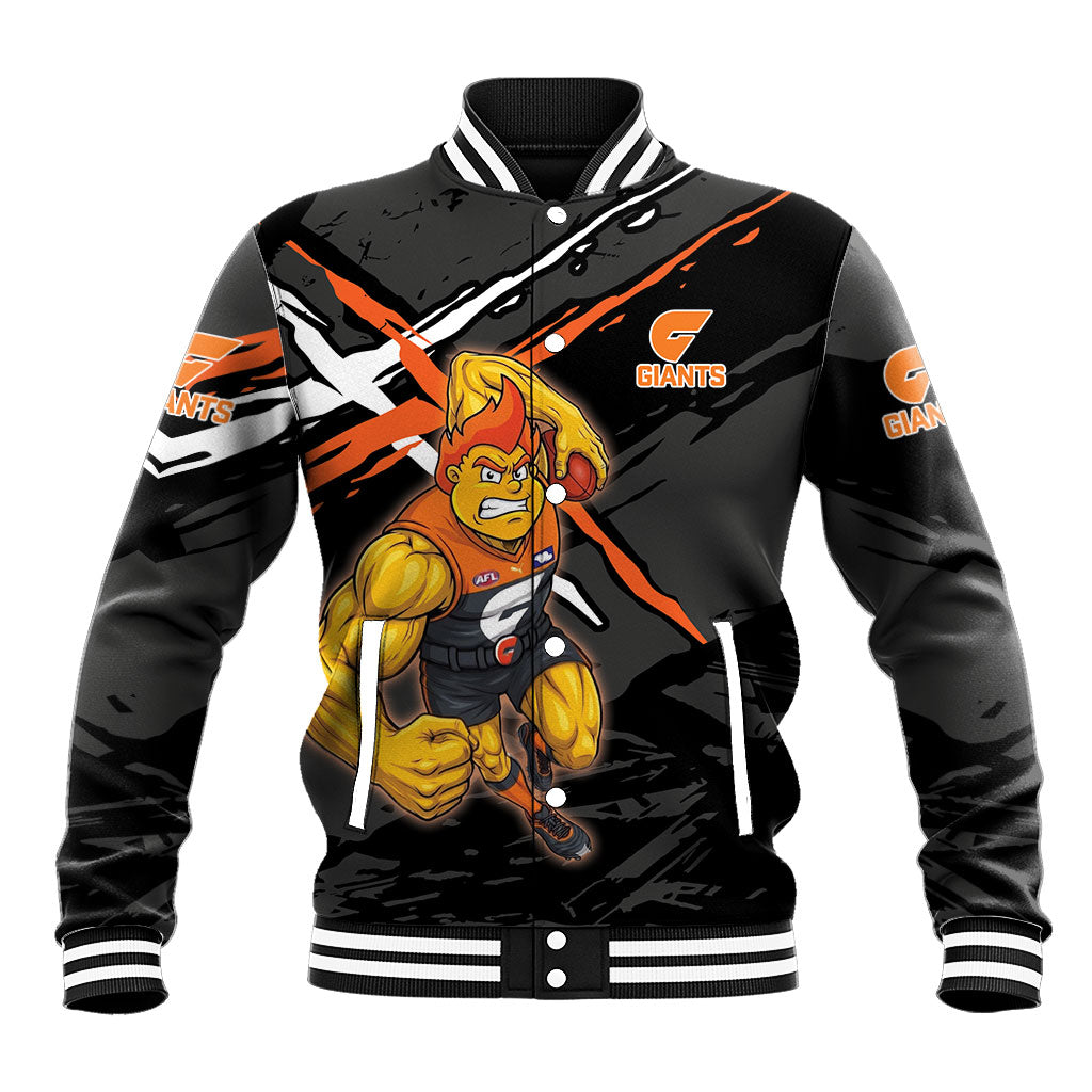 Greater Western Sydney Giants Baseball Jacket Orange Muscular Mascot Graphic - Abstract Paint Splatter Art