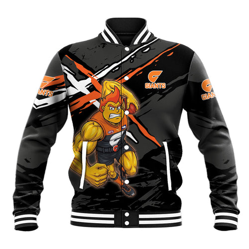 Greater Western Sydney Giants Baseball Jacket Orange Muscular Mascot Graphic - Abstract Paint Splatter Art