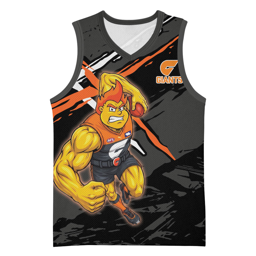 Greater Western Sydney Giants Basketball Jersey Orange Muscular Mascot Graphic - Abstract Paint Splatter Art