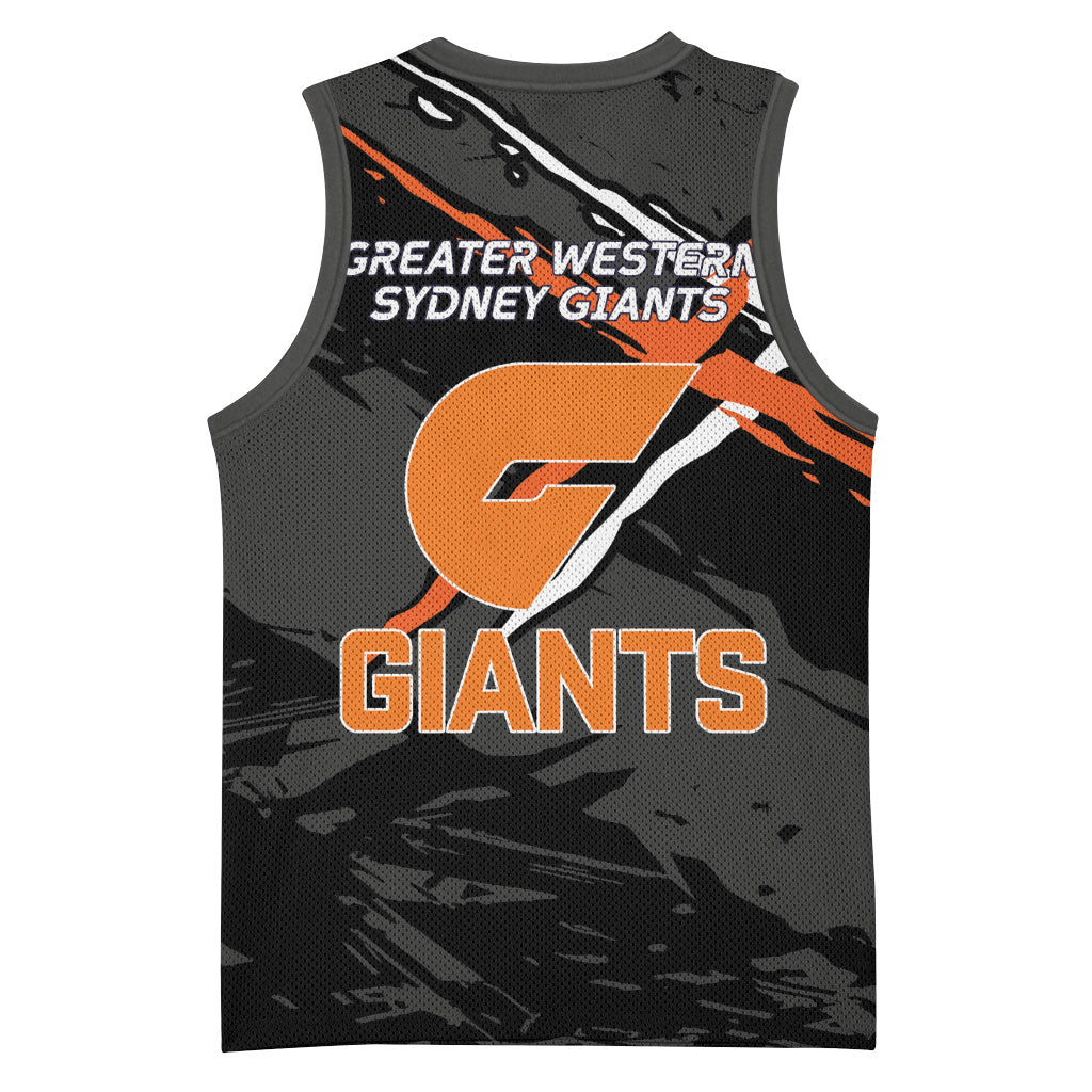 Greater Western Sydney Giants Basketball Jersey Orange Muscular Mascot Graphic - Abstract Paint Splatter Art