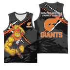 Greater Western Sydney Giants Basketball Jersey Orange Muscular Mascot Graphic - Abstract Paint Splatter Art