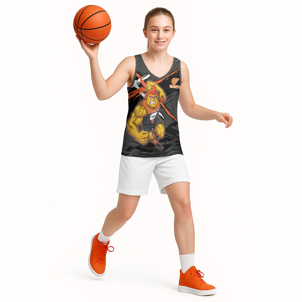 Greater Western Sydney Giants Basketball Jersey Orange Muscular Mascot Graphic - Abstract Paint Splatter Art