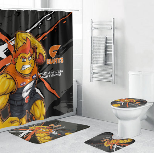 Greater Western Sydney Giants Bathroom Set Orange Muscular Mascot Graphic - Abstract Paint Splatter Art