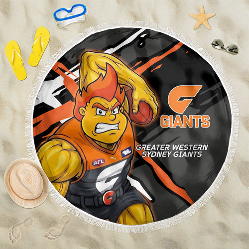 Greater Western Sydney Giants Beach Blanket Orange Muscular Mascot Graphic - Abstract Paint Splatter Art