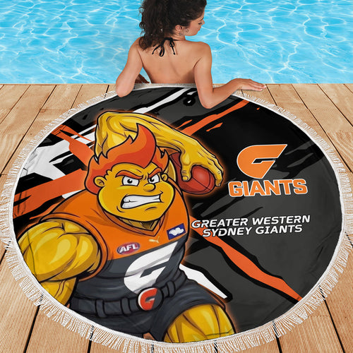 Greater Western Sydney Giants Beach Blanket Orange Muscular Mascot Graphic - Abstract Paint Splatter Art