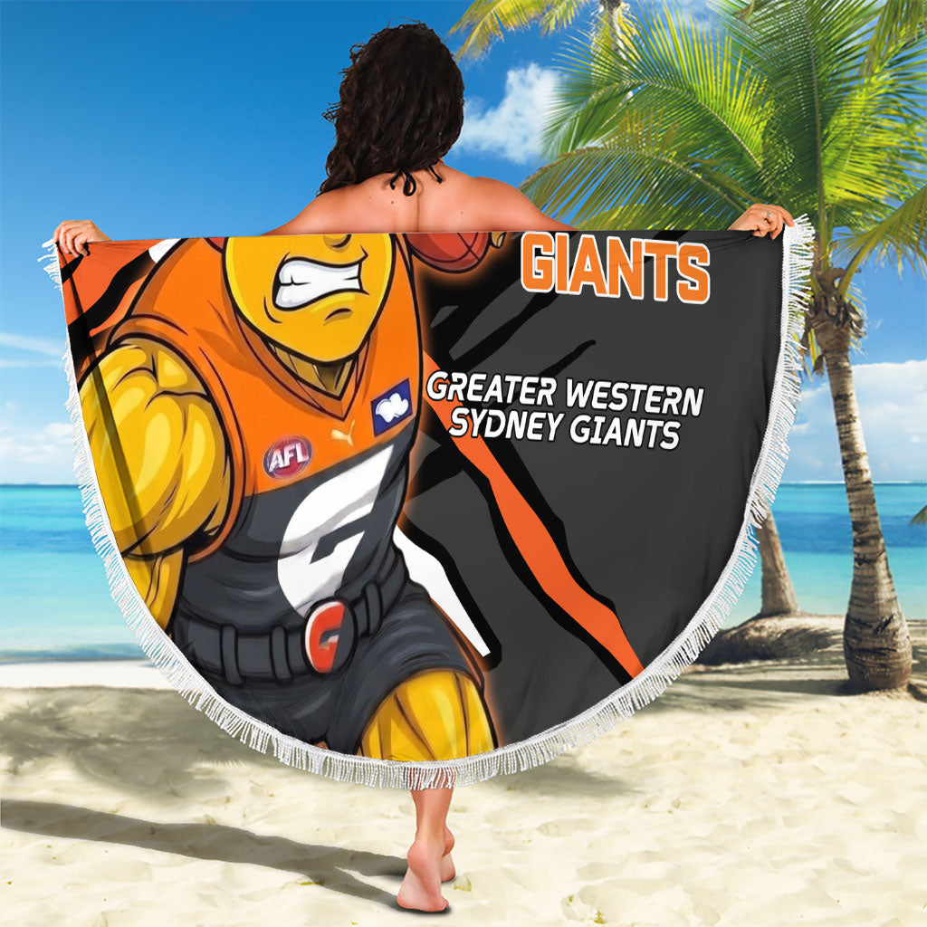 Greater Western Sydney Giants Beach Blanket Orange Muscular Mascot Graphic - Abstract Paint Splatter Art