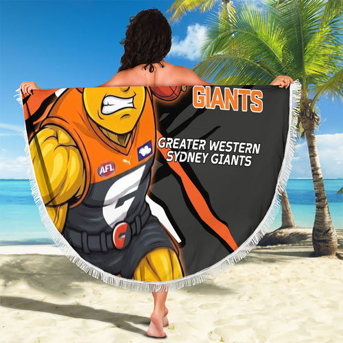 Greater Western Sydney Giants Beach Blanket Orange Muscular Mascot Graphic - Abstract Paint Splatter Art