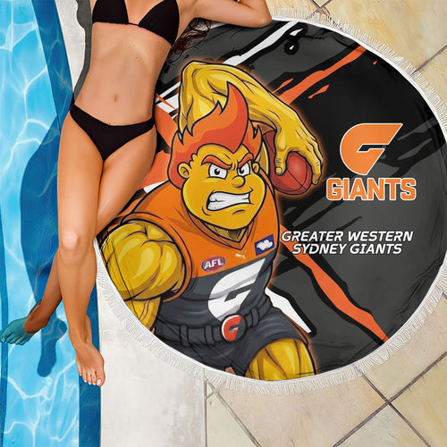 Greater Western Sydney Giants Beach Blanket Orange Muscular Mascot Graphic - Abstract Paint Splatter Art