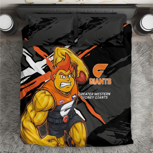 Greater Western Sydney Giants Bedding Set Orange Muscular Mascot Graphic - Abstract Paint Splatter Art