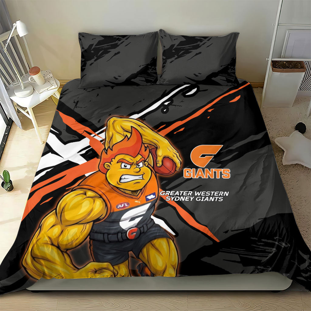 Greater Western Sydney Giants Bedding Set Orange Muscular Mascot Graphic - Abstract Paint Splatter Art