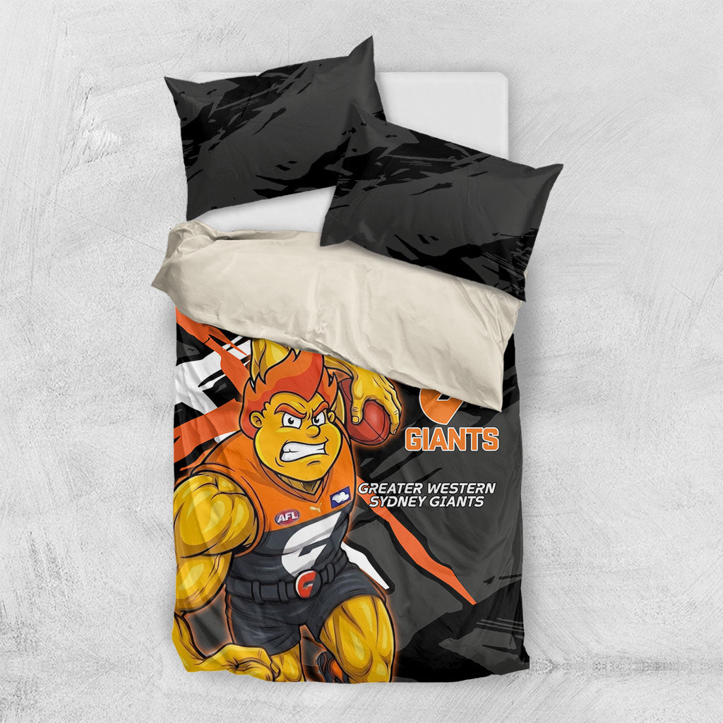 Greater Western Sydney Giants Bedding Set Orange Muscular Mascot Graphic - Abstract Paint Splatter Art