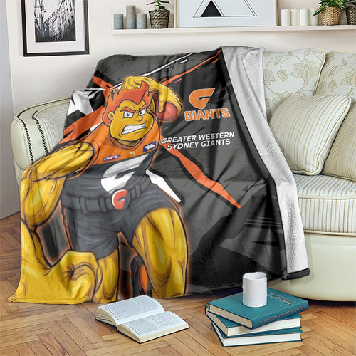 Greater Western Sydney Giants Blanket Orange Muscular Mascot Graphic - Abstract Paint Splatter Art