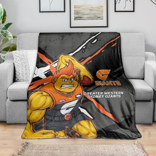 Greater Western Sydney Giants Blanket Orange Muscular Mascot Graphic - Abstract Paint Splatter Art
