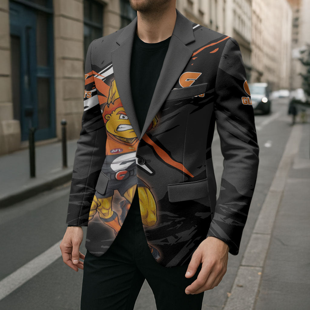 Greater Western Sydney Giants Blazer Orange Muscular Mascot Graphic - Abstract Paint Splatter Art