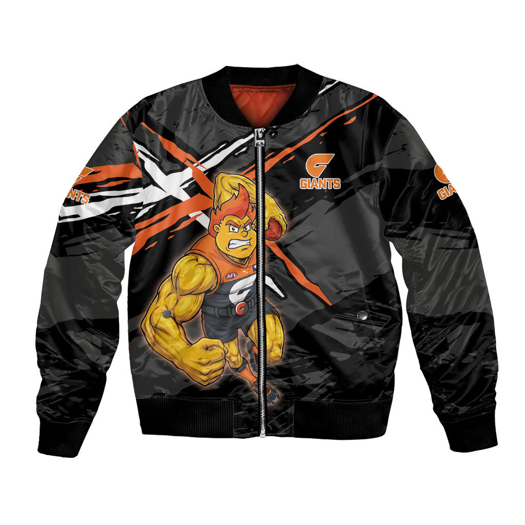Greater Western Sydney Giants Bomber Jacket Orange Muscular Mascot Graphic - Abstract Paint Splatter Art
