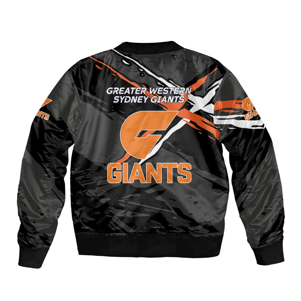 Greater Western Sydney Giants Bomber Jacket Orange Muscular Mascot Graphic - Abstract Paint Splatter Art