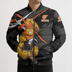 Greater Western Sydney Giants Bomber Puffer Jacket Orange Muscular Mascot Graphic - Abstract Paint Splatter Art