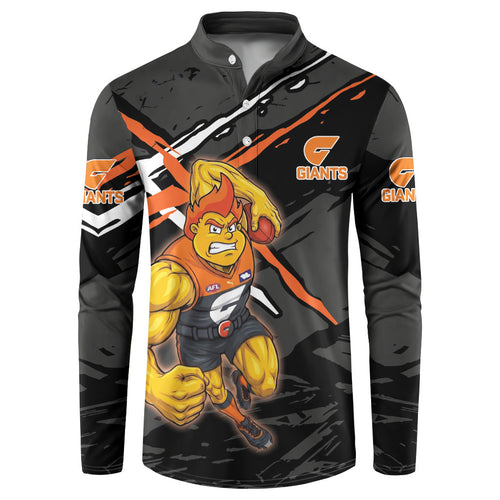 Greater Western Sydney Giants Button Sweatshirt Orange Muscular Mascot Graphic - Abstract Paint Splatter Art