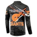 Greater Western Sydney Giants Button Sweatshirt Orange Muscular Mascot Graphic - Abstract Paint Splatter Art
