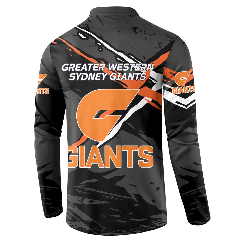 Greater Western Sydney Giants Button Sweatshirt Orange Muscular Mascot Graphic - Abstract Paint Splatter Art