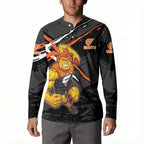 Greater Western Sydney Giants Button Sweatshirt Orange Muscular Mascot Graphic - Abstract Paint Splatter Art