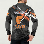 Greater Western Sydney Giants Button Sweatshirt Orange Muscular Mascot Graphic - Abstract Paint Splatter Art