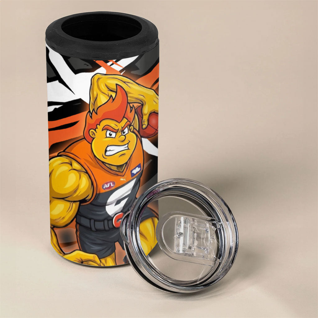 Greater Western Sydney Giants 4 in 1 Can Cooler Tumbler Orange Muscular Mascot Graphic - Abstract Paint Splatter Art