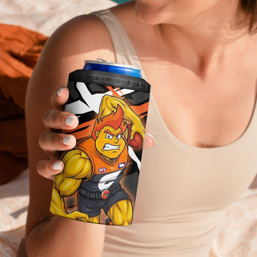 Greater Western Sydney Giants 4 in 1 Can Cooler Tumbler Orange Muscular Mascot Graphic - Abstract Paint Splatter Art