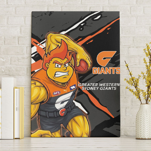 Greater Western Sydney Giants Canvas Wall Art Orange Muscular Mascot Graphic - Abstract Paint Splatter Art